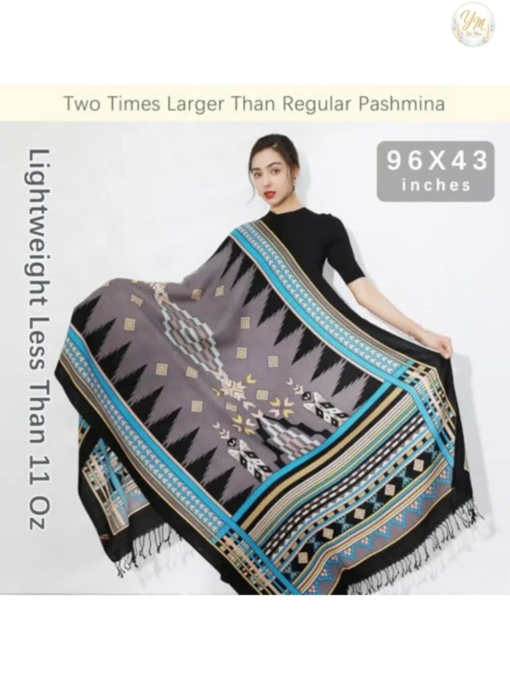 100% Merino Wool Pashmina Shawl for Women Extra Large Wrap